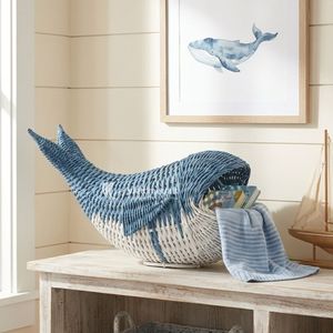 Handmade Eco-Friendly Whale Rattan <b>Basket</b> Blue & White Woven <b>Storage</b> Bowl Multifunctional Animal Toy for Nursery Home Decor - Product Image 4