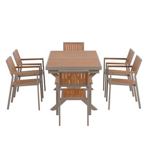 Set da Pranzo per Esterni U_Style Flessibile e Pratico, Include Sei Sedie e un Tavolo Estensibile da 62.9-82.6 Pollici per Uso in Giardino - Product Image 5