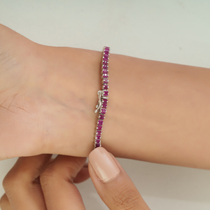 Nouveautés Vente en gros d'usine Bracelet tennis fin et minimaliste en argent 925 avec rubis naturel taille princesse pierre de naissance de juillet - Product Image 4