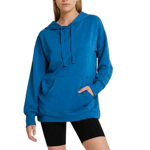 Sudadera con Capucha Oversize para Mujer, Amarillo Sólido, Tejida, Manga Larga con Bolsillos, Transpirable, Casual, Primavera Otoño, Logotipo Frontal - Product Image 1