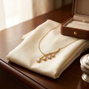 Collar de Oro Amarillo de 10K, 14K, 18K con Diamantes Cultivados en Laboratorio, Corte Pera en Cascada y Engaste Pavé Redondo, con Colgante Asimétrico en Forma de Vid - Product Image 3