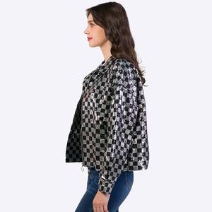 <b>Sequined</b> Check <b>Plus</b> <b>Size</b> Women’s Custom Plaid Crop Winter <b>Jacket</b> Manufacturer Cropped Fashion Outerwear for Women - Product Image 5