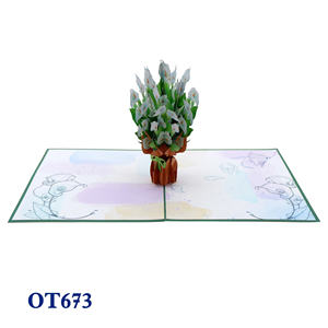 Carte de vœux 3D en forme de vase avec fleurs de rhum blanc faites à la main, découpe laser, motif animal, artisanat en papier personnalisé, art papier pour la Saint-Valentin - Product Image 3