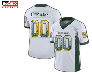 Maillot de football américain personnalisé, col en V, manches courtes, maille bleu foncé et vert, sublimé, anti-humidité, nom et numéro de l'équipe pour hommes - Product Image 3