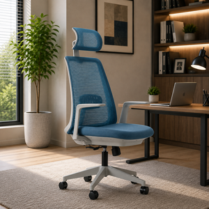 Chaise de bureau ergonomique en maille avec appui-tête et accoudoirs réglables, design pivotant pour usage domestique ou professionnel - Product Image 1