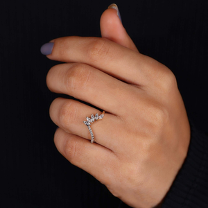 Marquise Cut Moissanite Open Leaf Engagement Wedding Band with Freshwater Pearl 14K Gold Plated <b>Stacking</b> <b>Ring</b> for Unisex - Product Image 4