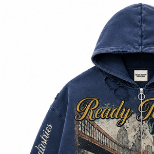 Sweat-shirt à capuche zippé surdimensionné pour homme Ready To Win Industries, style streetwear, motif imprimé, exclusivité membres - Product Image 2