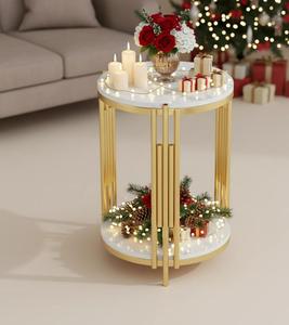Modern Round Console <b>Table</b> with <b>Marble</b> <b>Top</b> and Metal Base for Living Room Furniture - Product Image 5
