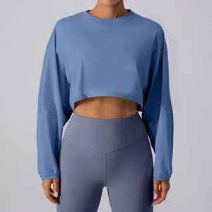 Women's Yoga set High-Waisted Seamless <b>Leggings</b> & Long Sleeve Cropped Autumn wear Custom OEM/ODM - Product Image 2