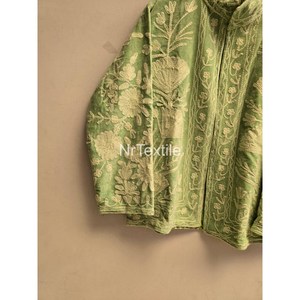 Blazer vert à col mandarin, manches longues, motif floral brodé à la main, veste en coton pour femme, saison printemps - Product Image 3