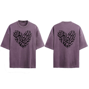 Camiseta de Corte Regular para Hombre, Cuello Redondo, Manga Corta, Estampado Geométrico de Corazones, Tejido Jersey Transpirable, 100% Algodón Ecológico - Product Image 1