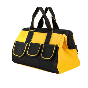 Sac à outils jaune et noir avec plusieurs poches et fermeture à glissière pour le rangement de l'équipement - Product Image 1