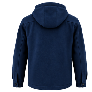 <b>Mens</b> Navy Blue Hooded Shacket Jacket With Button Closure Double Chest Pockets <b>Long</b> Sleeves Textured Fabric Casual Outerwear For - Product Image 2