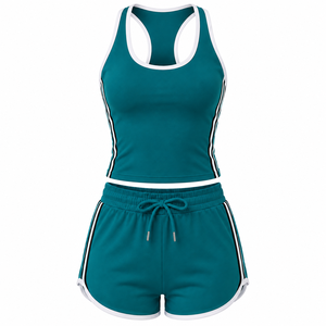 Conjunto de Top y Pantalones Cortos de Yoga para Mujer, Diseño Personalizado, Elástico en 4 Direcciones, Color Sólido, Franja Lateral, Transpirable, Fabricación de Ropa Deportiva - Product Image 1