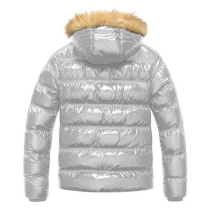 Veste matelassée argentée pour homme avec capuche en fourrure de renard, coupe-vent, hiver, décontractée, col montant, fermeture éclair, coupe régulière - Product Image 2