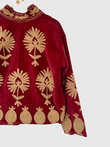 Blouson en velours rouge brodé à la main avec motif géométrique, col mandarin, manches longues, style automne pour adulte - Product Image 5