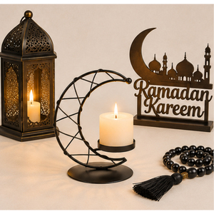 Classic Crescent Moon Candle Holder Metal Pillar Candle Stand Matte <b>Black</b> Wrought Iron <b>Candlestick</b> for Ramadan Eid Decoration - Product Image 2