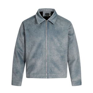 Blouson Bomber Plissé Personnalisé pour Homme avec Fermeture Éclair, Col Rabattable, Capuche, Coupe-Vent, Manches Classiques, en Cuir, Style Hiver Streetwear - Product Image 3