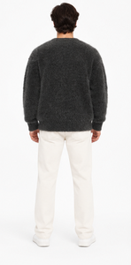 Pull en mohair unisexe coupe oversize, en laine brossée rayée, avec logo personnalisé, conception OEM/ODM, tricoté à la main, col rond, duveteux, pour l'hiver - Product Image 5