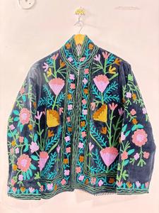เสื้อแจ็คเก็ตสั้นทรงเข้ารูปสำหรับผู้หญิง งานปักมือแบบซูซานี ลายพิมพ์จาไปร์บล็อกพริ้นท์ ผ้ากำมะหยี่บุใยกำมะหยี่ สำหรับฤดูหนาว สินค้าส่งออกใหม่ - Product Image 6