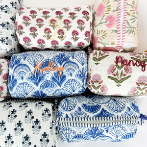 Bolsa de Maquillaje Personalizada con Estampado de Bloques 100% Algodón para Mujer |   Regalo para Despedida de Soltera |   Bolsa Cosmética Individual Bordada Personalizada | - Product Image 4