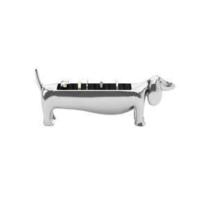 Wholesale Dachshund Dog Ring Holder Silver Polished Jewelry Stand with Velvet-<b>Padded</b> Base Multi-Ring Organizer For Dresser - Product Image 1