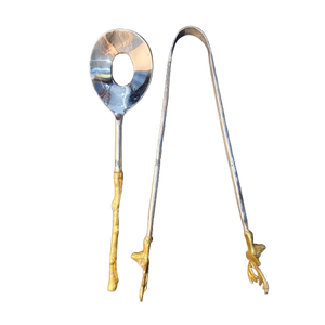 2-Piece Rustic Golden <b>Twig</b> Handle Salad Serving Set Stainless Steel Serving Spoon and Matching Salad Tongs <b>for</b> Farmhouse <b>Decor</b> - Product Image 1