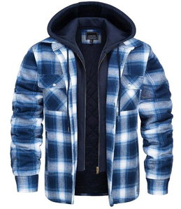 Chemise-veste en toile à carreaux unisexe pour l'hiver avec col montant, capuche amovible et doublure matelassée - Product Image 3