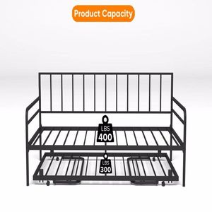 เตียงนอนคู่พร้อมไฟ LED RGB สถานีชาร์จไฟ โครงเตียงโลหะปรับระดับความสูงได้ โซฟาอเนกประสงค์ เตียงแบบมีล้อเลื่อน - Product Image 5