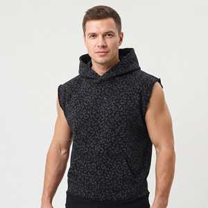 Leopard Printed <b>Men</b> <b>Sleeveless</b> Hoodie Winter Wear Warm Workout Hooded Tank Top <b>Men</b> Breathable Printed <b>Sleeveless</b> <b>Hoodies</b> - Product Image 5