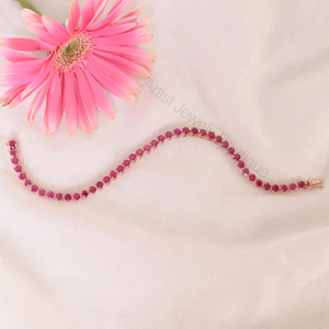 Natural <b>Ruby</b> Heart Tennis <b>Bracelet</b> 925 Sterling Silver Rhodium Plated Women's 13 Carats Fine Jewelry OEM ODM Wholesale Supplier - Product Image 3