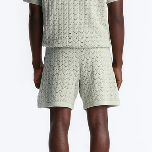 Nouvel ensemble polo et short en coton tricoté vert sauge 2026 – Motif uni, respirant, tenue décontractée d'été, ensemble crochet d'été - Product Image 5