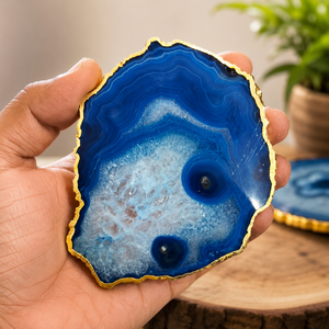 Wholesale Luxury Natural Blue <b>Agate</b> <b>Coaster</b> Slice Gold Edge Polished Gemstone Love Eco-Friendly Home Decor Table Gift - Product Image 2