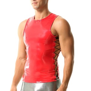 Débardeur sexy pour homme en cuir PVC brillant effet mouillé, avec découpes et bandages latéraux, pour soirée, boîte de nuit et danse - Product Image 3