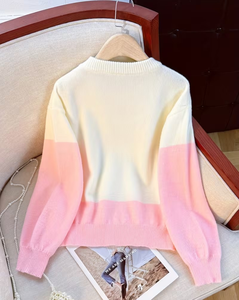 Pull décontracté pour femme à manches longues, coupe ample, avec logo personnalisé sur le devant, en maille respirante polyester/coton, color block, pour l'automne - Product Image 2