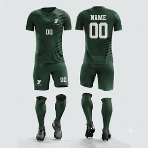 Ensemble de maillot de football vert pour homme, manches courtes, col rond, jersey en polyester respirant, short, chaussettes, toutes saisons, adulte, écologique - Product Image 1