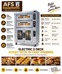 เตาอบเบเกอรี่ไฟฟ้า AFS Equipments แบบ 2 ชั้น 10 ถาด 14.6 กิโลวัตต์ 380 โวลต์ 10-260 องศาเซลเซียส ควบคุมแบบดิจิตอล ตั้งพื้นได้ พร้อมตัวตั้งเวลา สำหรับใช้งานเชิงพาณิชย์ - Product Image 1