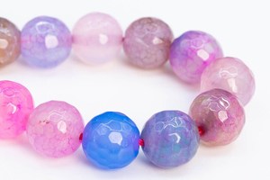 Perles d'agate violette à motif craquelé, pierres précieuses naturelles facettées rondes, perles en vrac, brin complet, vente en gros - Product Image 5