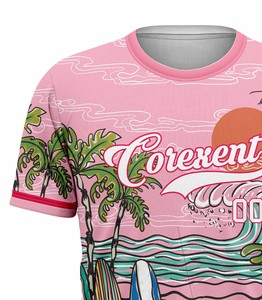 เสื้อคอเร็กซ์สีชมพูพิมพ์ลายทรอปิคอลแขนสั้นคอกลมลายฮาวาย - Product Image 4