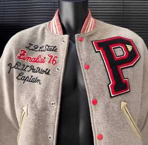 <b>Men's</b> Beige Varsity <b>Jacket</b> Regular Fit Stand Collar Button Closure Striped Cuffs Polyester/Cotton Material Casual Winter Wear - Product Image 4