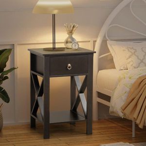 2pcs Black <b>Side</b> Intersection Style Bedside/Nightstand <b>Table</b> with Two-Layer <b>Drawer</b> Coffee <b>Table</b> - Product Image 5