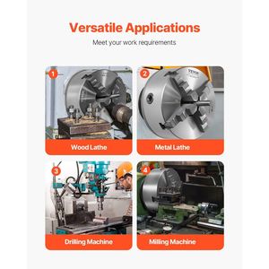 Mandrino per tornio a 4 griffe da 8 pollici (200 mm) con piastra di supporto autocentrante filettata da 1 1/2 pollici-8, 0,16-7,87 (4-200 mm) Clampi - Product Image 6