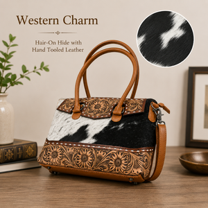 Sac à main en cuir de vachette Western Hair-On, sac à bandoulière floral fait main, sac à bandoulière en cuir véritable, sac de voyage pour femme - Product Image 3