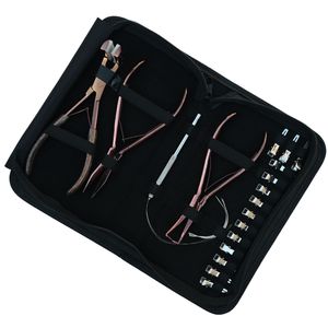 Kit d'outils pour extensions capillaires : pinces de sectionnement, aiguille courbée, pince à bandes adhésives, outil à boucles, pince à sertir plate, kit de dépose de pinces à sertir - Product Image 1