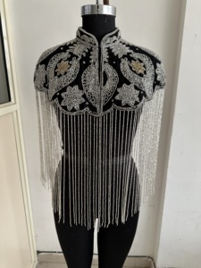 Royal Blue Thin Chiffon Beaded Fringe Cape Sequin Embroidered Shoulder Wrap Women Evening Party Fashion Statement Accessory - Product Image 2