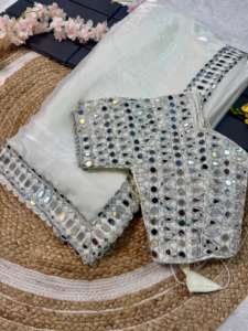 Sari en satin et organza au design exclusif avec chemisier élégant – Nouvelle collection chic et tendance pour femme, idéal pour les fêtes et tenues décontractées - Product Image 2