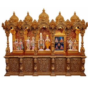 Handmade Traditional Detachable Sagwan Wood Temple Pooja Room Religious <b>Mandir</b> Golden Polish Customized Teak Wood Unit - Product Image 1