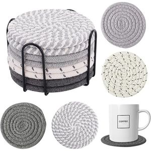 Sottobicchieri Assorbenti Boho Fatti a Mano, Set da 8 in Cotone con Supporto, Decorazione per Casa e Tavola in Stile Rustico - Product Image 1