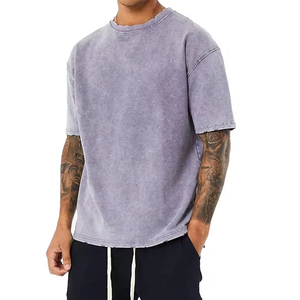 เสื้อยืดโอเวอร์ไซส์ผู้ชายแบบปรับแต่งได้ ล้างสีแบบแอซิดวอช ผ้าฝ้าย 100% ไซส์พลัส ลายเรียบ วินเทจ  ลายกราฟิกเปล่า ระบายอากาศได้ดี ออกแบบได้ตามต้องการ - Product Image 6