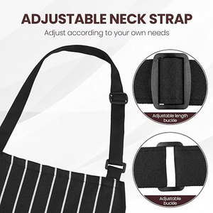 2 tabliers réglables, tabliers de chef avec poche pour hommes et femmes, tabliers de cuisine rayés noir et blanc - Product Image 4